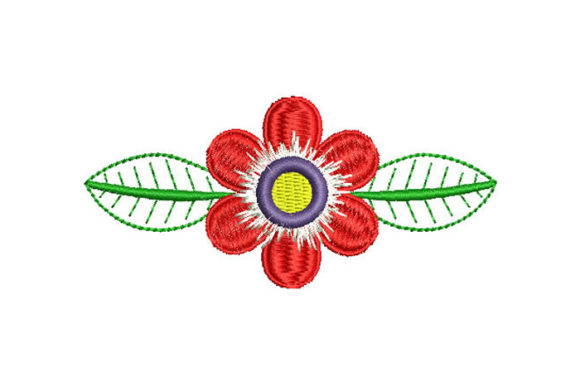 Flower with Leaves Embroidery Design